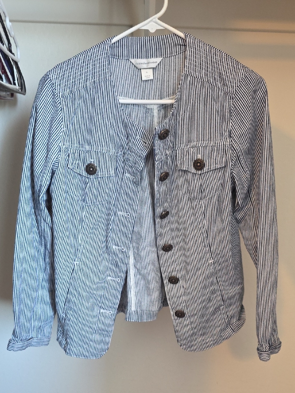 Christopher & Banks Navy and White Striped Cotton Jacket